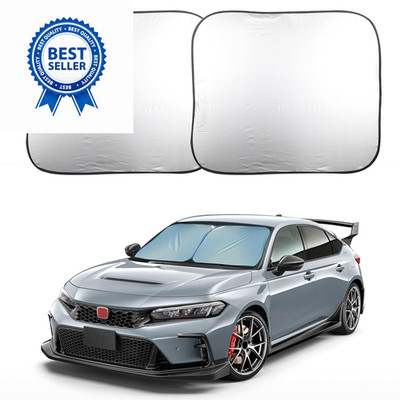 EcoNour 2-Piece Foldable Car Front Window Sun Shade, Small, Black & Silver 
