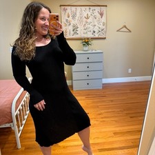 Everlane Black Ribbed Slimming Long Sleeve Knit Knee Length MIDI Dress Small