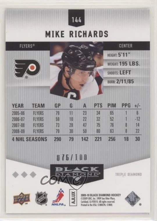 2009-10 Upper Deck Black Diamond Ruby /100 Mike Richards #144 - Image 2 of 2