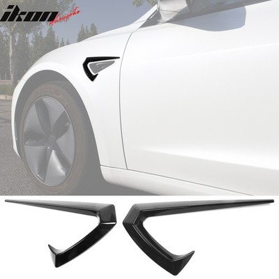 Fits 17-23 Tesla Model 3 Gloss Black Side Fender Camera Vent Cover Decor Trim