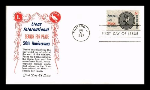 DR JIM STAMPS US COVER LIONS INTERNATIONAL SEARCH FOR PEACE FDC KHOL KRAFT