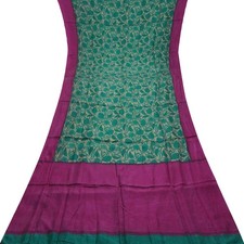 Vintage Teal Sarees 100 Pure Silk Printed Indian Sari 5YD Soft Craft Fabric