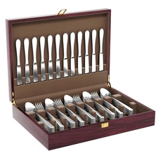 Walnut Silverware Storage Box,Silverware Flatware Case with Felt Lined,Silver...