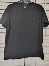 Polo Ralph Lauren Men's T-Shirt V-Neck Black with Red Pony Embroidered Size Med