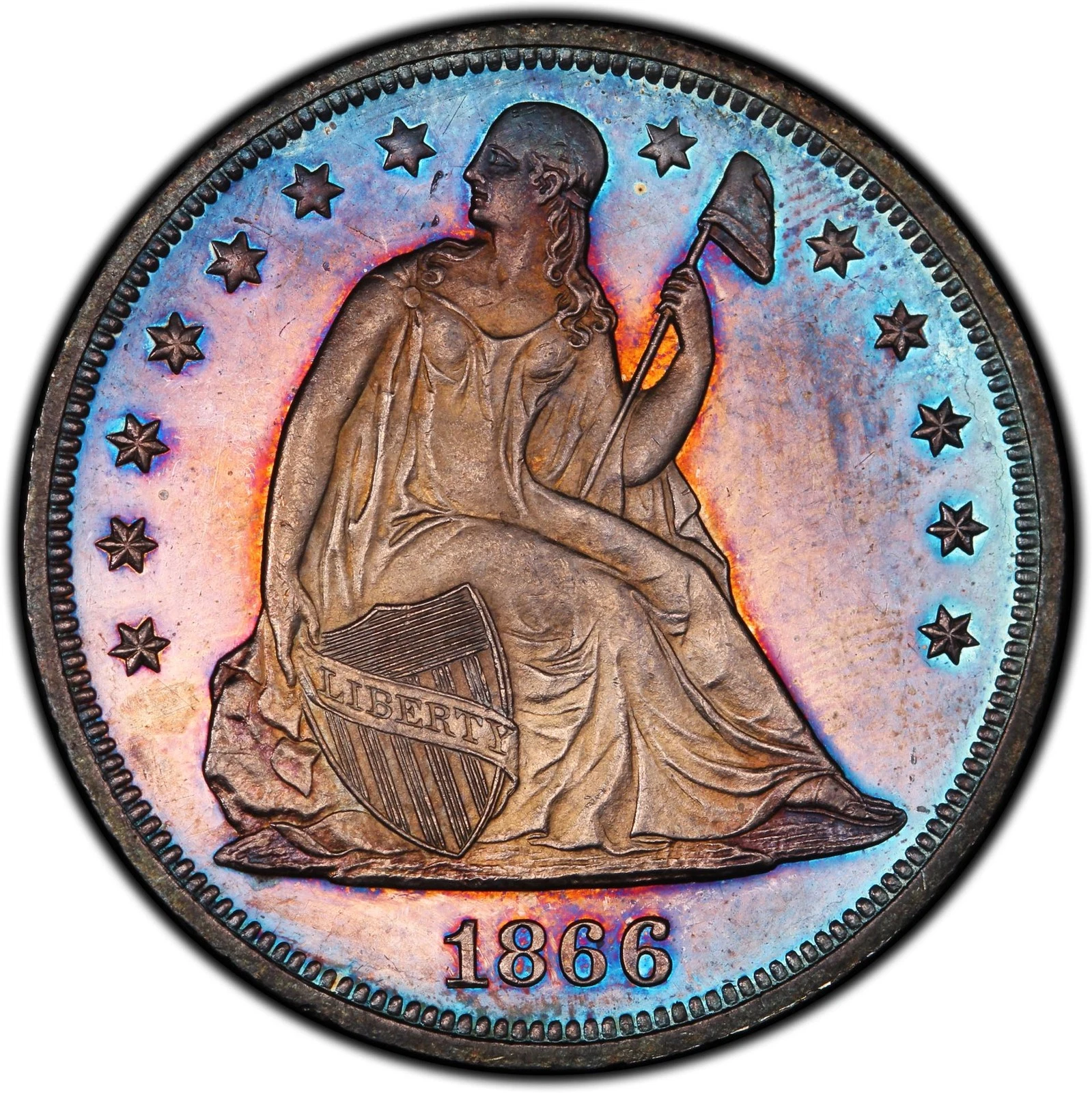1866 $1 Motto Liberty Seated Dollar PCGS MS64PL TOP POP Only one in existence...
