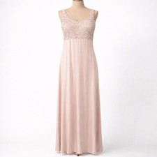 Vintage Embroidered Lace Fairy Satin Maxi Dress Size M Pink Romantic Coquette