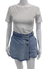 Zara Womens Denim Buttoned Asymmetric Hem Skort Blue Size S