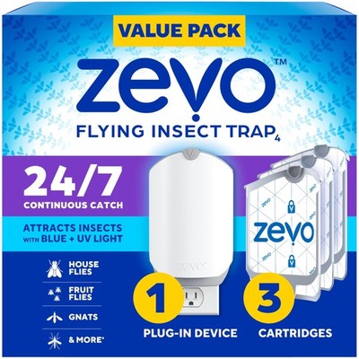 Zevo Flying Insect Trap 3 Refill Cartridges - Plug In Fly Trap Indoor Bug