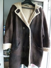 Ledermantel/jacke, Damen, dunkelbraun, mit Innenfell und Kapuze, Klassic Kemper