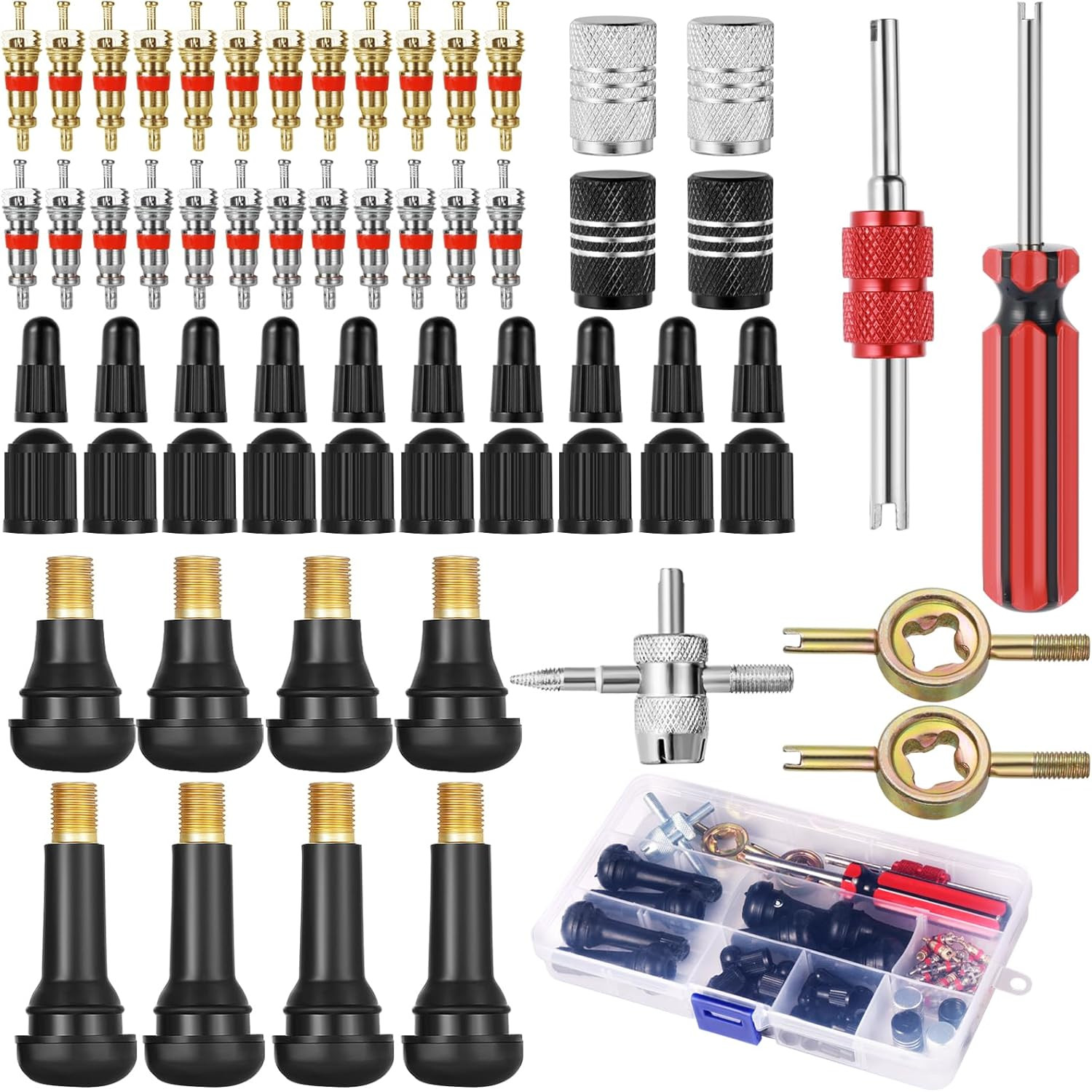 61 Pezzi Kit Riparazione Pneumatici Smonta Valvole,Riparazione Rimozione Valvola