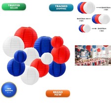 ZOOYOO Red Blue White Paper Lanterns,July 4th Party Round Hanging Paper