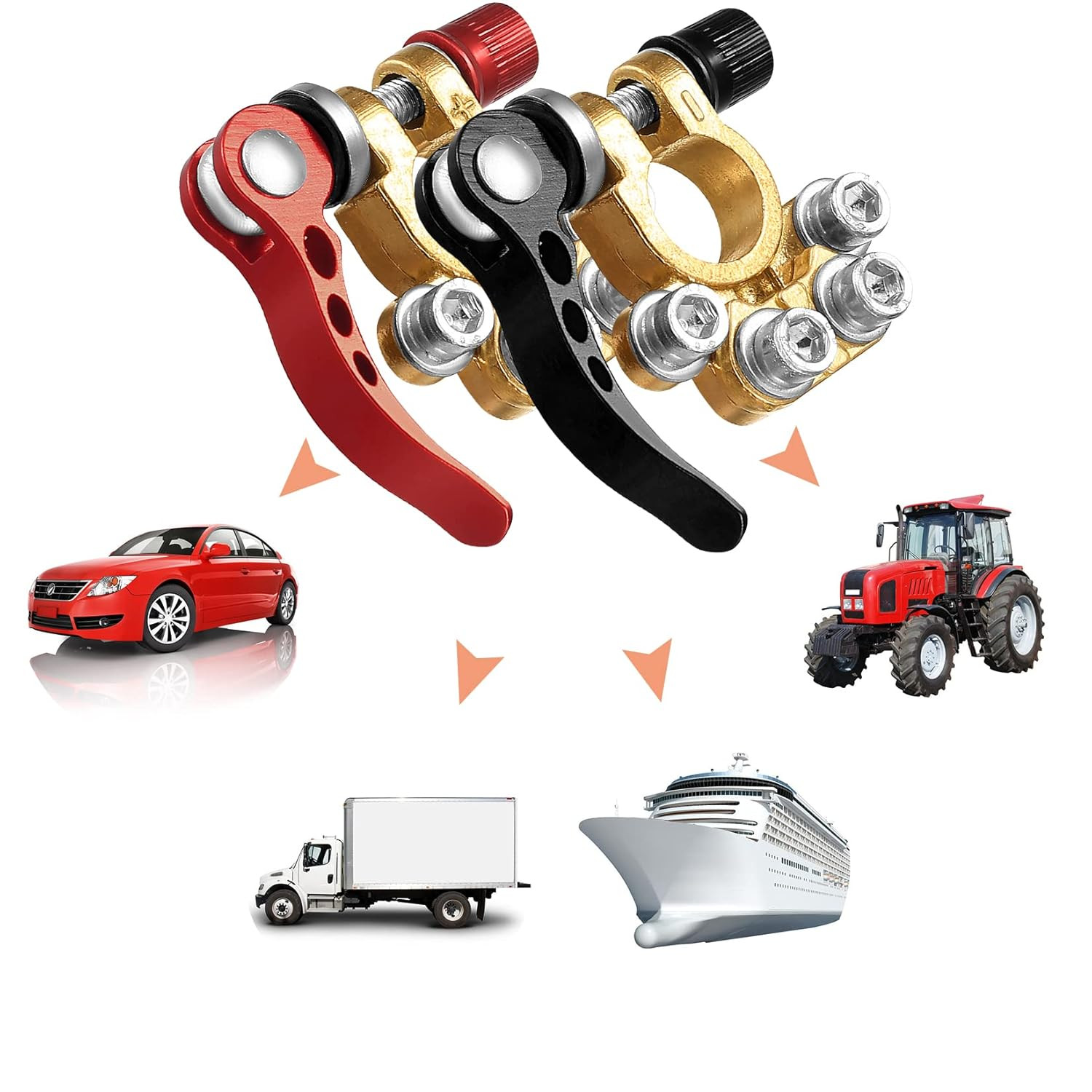 Car Battery Terminal Connectors, 2pcs Battery Terminals Top Post, 4 Way Auto Car