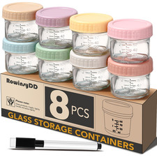 Baby Food Containers, 4 Oz, 8 Pack, Glass Jars with Lids