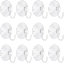 12 Pieces Small Suction Cups with Hooks 1.2 Inch Clear Plastic Sucker Hooks for 