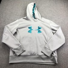 Under Armour Hoodie Womens XL Gray Pullover Fleece Kangaroo Pocket Camo Logo