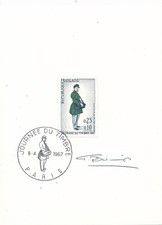 France N°1549 Journée du timbre 1968 le facteur 1er jour signé du graveur Béquet