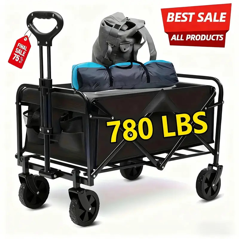 Heavy Duty Folding Utility Cart All Terrain Wagon Large Capacity Outdoor Black