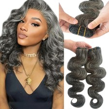 18" Salt  Pepper Grey Body Wave Human Hair Extensions - 100G Loose Curly Wefts