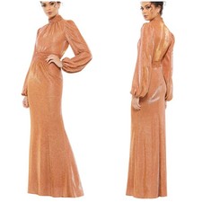 Mac Duggal NWT Draped Glitter Fabric High Neck Puff Sleeve Trumpet Gown Size 12