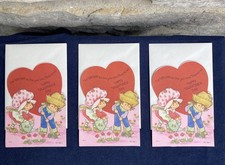 Strawberry Shortcake Valentines Vintage 80's - 3 Cards 3 Envelops - NEW Unused
