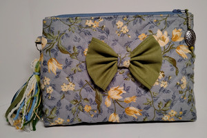 Kathy Crafted:  Quilted/Sewn Zippered Make-up Pouch Handmade Tassel Embellishmet