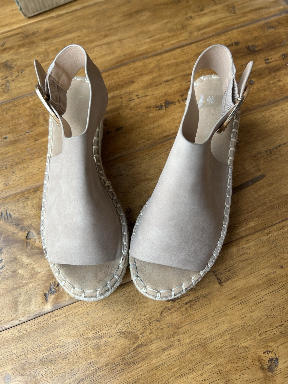 Catherine Malandrino Stone Peep Toe Espadrille Wedge Sandals Buckle Ankle Strap