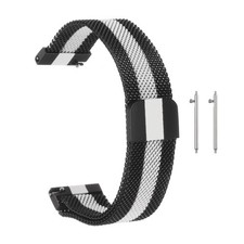 18mm Stainless Steel Mesh Watch Band with Magnetic Buckle, Black and White