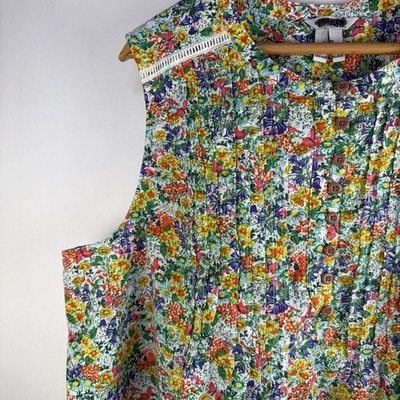 Duluth Trading XXL Organic Artisan Hemp PinTuck Tank Garden Floral Cottagecore