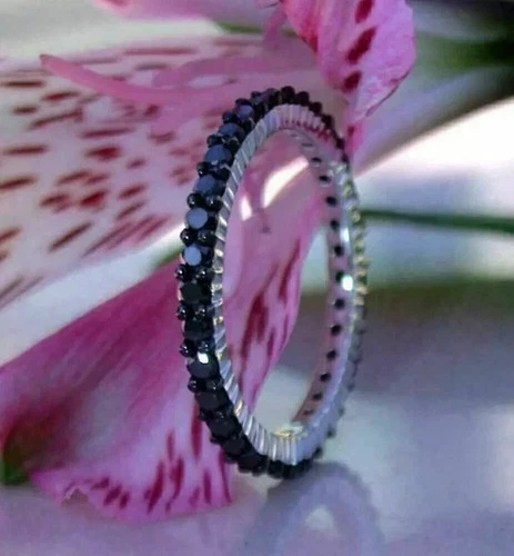 2Ct Lab Created Black Diamond Full Eternity Band Ring 14K White Gold Plated