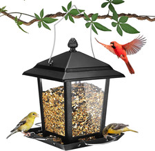 Metal Bird Feeder for Outdoor Hanging-Wild Bird Feeder with 4 Perches, Guard Boo