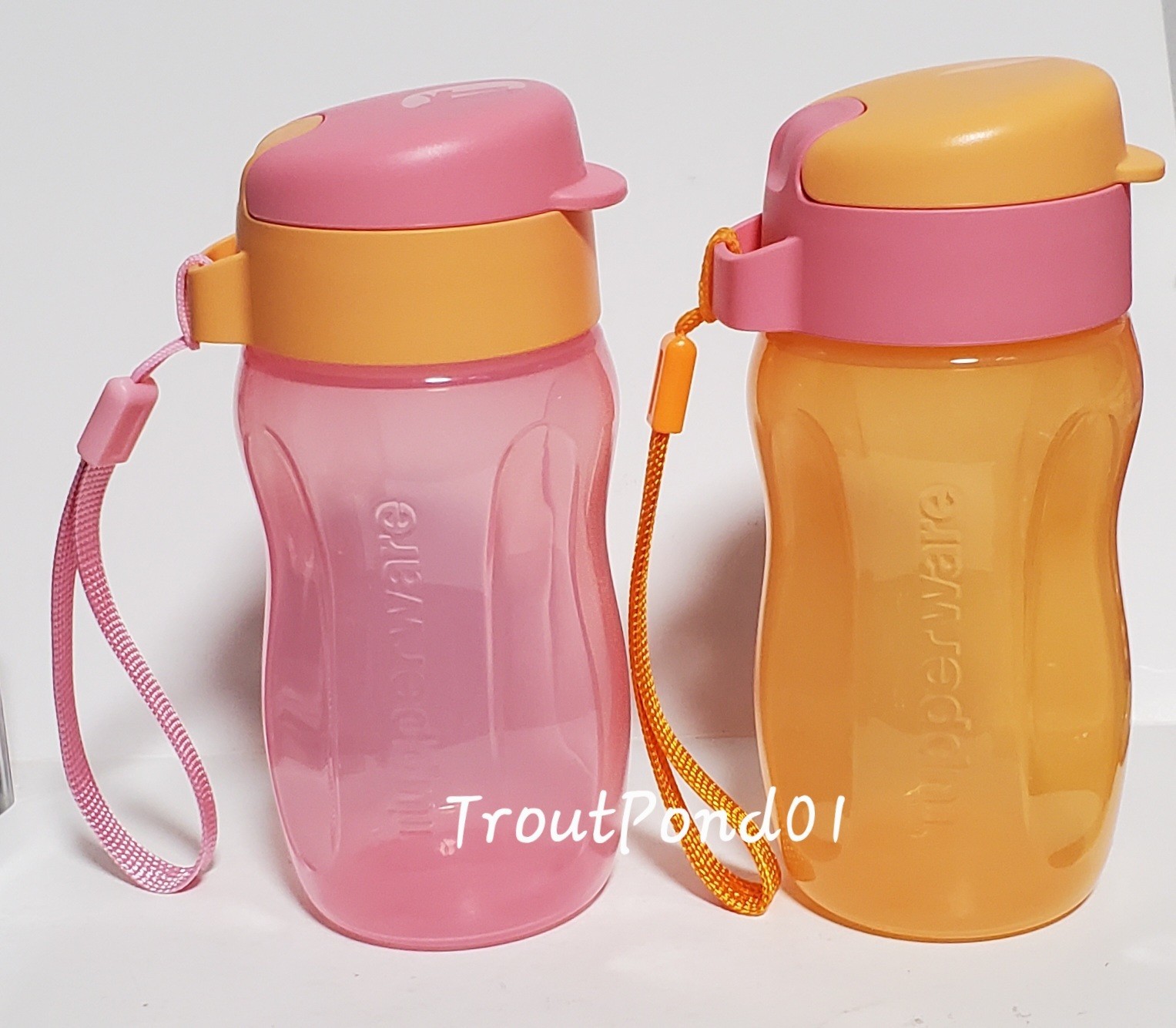 10.5 Oz  Water Bottle Set Of 2 Pink + Peach 310ml Straps