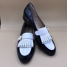 Vintage Salvatore Ferragamo Black  White Spectator Loafers, White Kilte, Sz 5B