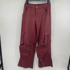 Fashion Nova Cargo Pants Womens M Brick Red Faux Leather Lookout Edgy NWT