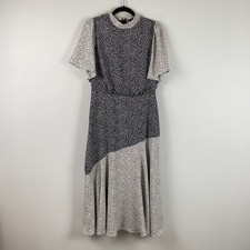 Ann Taylor Mixed Heart Mock Neck Flare Dress Size 8 Black White Short Sleeve