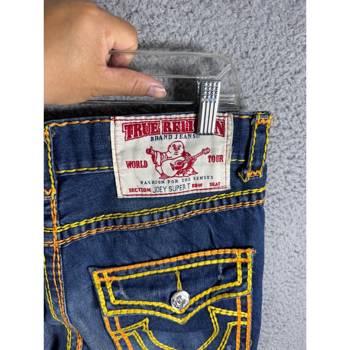 True Religion Joey Super T Jeans Men 32 Dark Wash Flare Orange