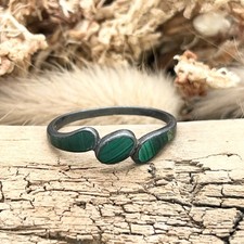 Native Southwestern Banded Malachite Inlay 925 Sterling Silver Modernist Ring