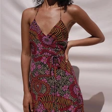 Mirae Paris Aurora wrap midi dress FR 34/XS NWT