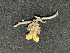 Antike Brosche mit Grandeln 800er Silber, Trachtenschmuck Jagdschmuck Eichenlaub
