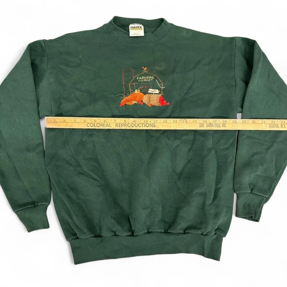 Sudadera Vintage Años 90 Farmers Market Bordada Cuello Redondo Talla M Verde Foto 4 de 4