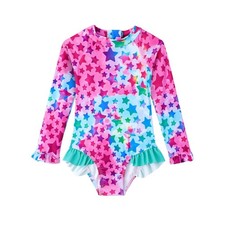 Girls One Piece Swimsuit Long Sleeve UPF 50 Sun Ruffle Zipper Size Medium