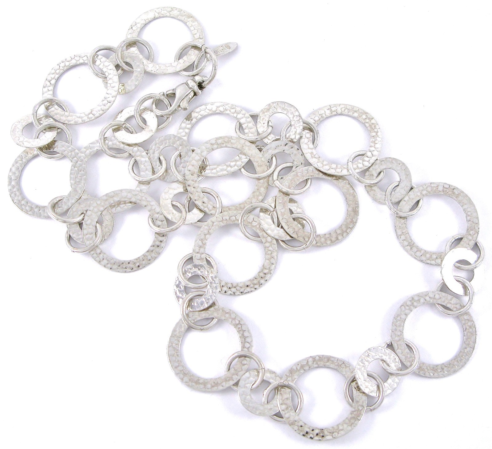 Solid Sterling Silver 925 Pebbled Circle Link 20"… - image 3