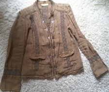 BiBA Jacke aus 100 % Leinen mit Spitze und Nieten Gr. 42 Braun
