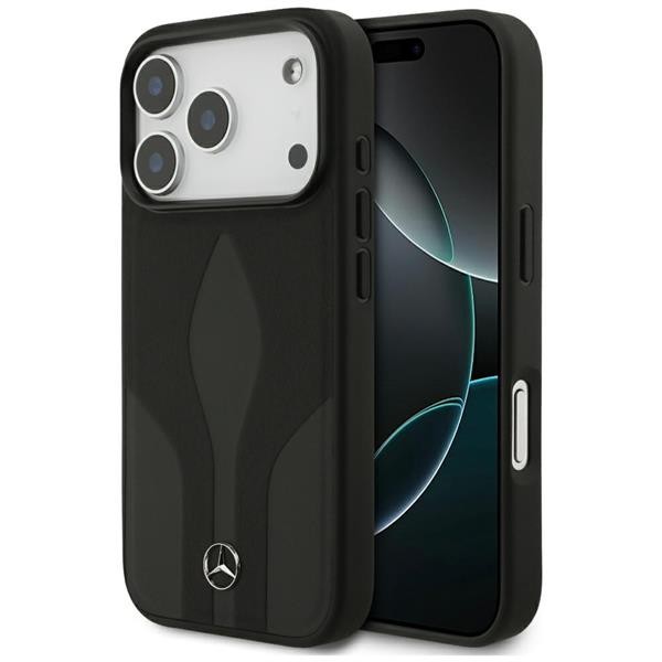 Case Mercedes MAGSAVE iPhone 17 Pro Genuine Leather Black Logo Star Metal