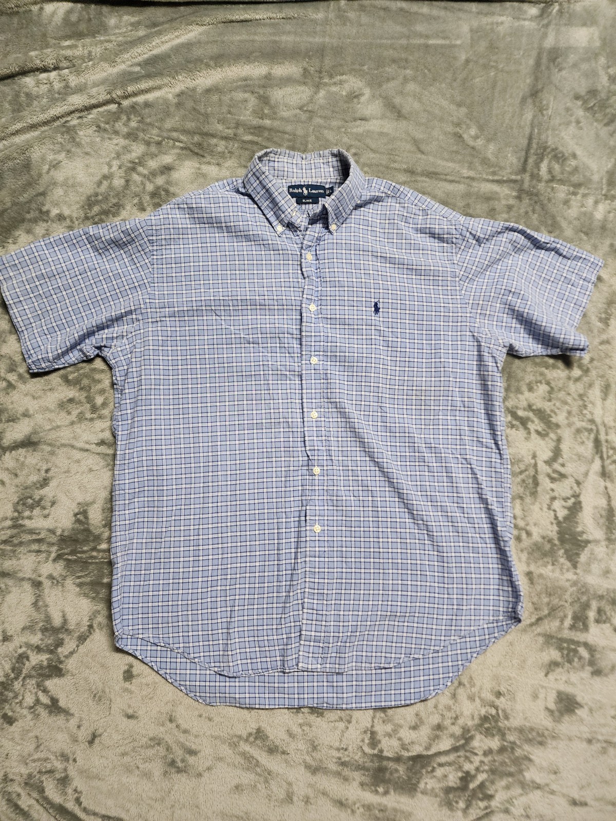 Ralph Lauren Blake Men's L Blue Plaid Short Sleeve Button-Up Shirt
