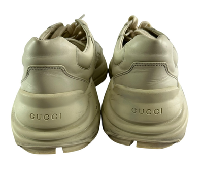 Genuine men GUCCI Cream Rhyton Vintage Logo Leather Sneaker 9 US