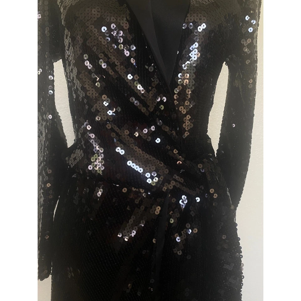 Vestido negro de lentejuelas corto para mujer ZARA manga larga talla S Foto 3 de 4