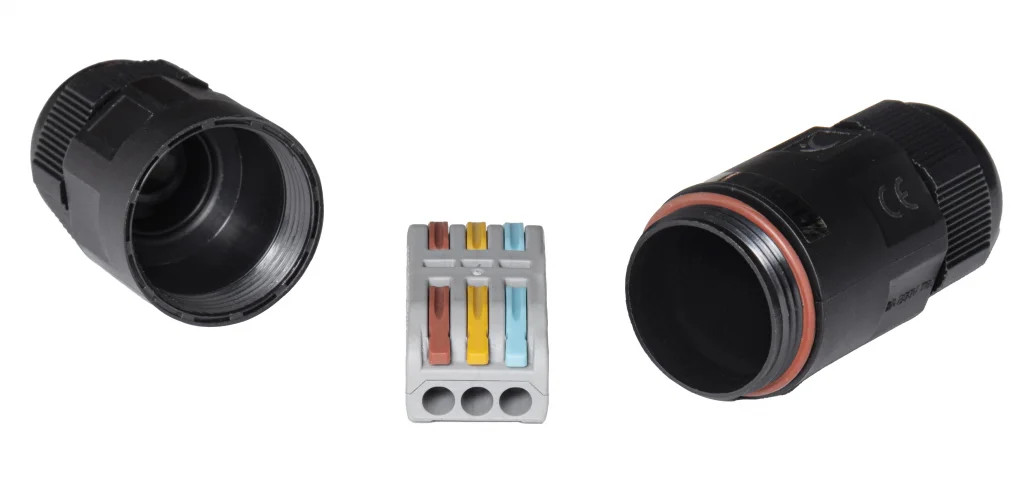 Inline Junction Black Plug & Socket Cable Connectors IP68 32A 3 Pole Zink
