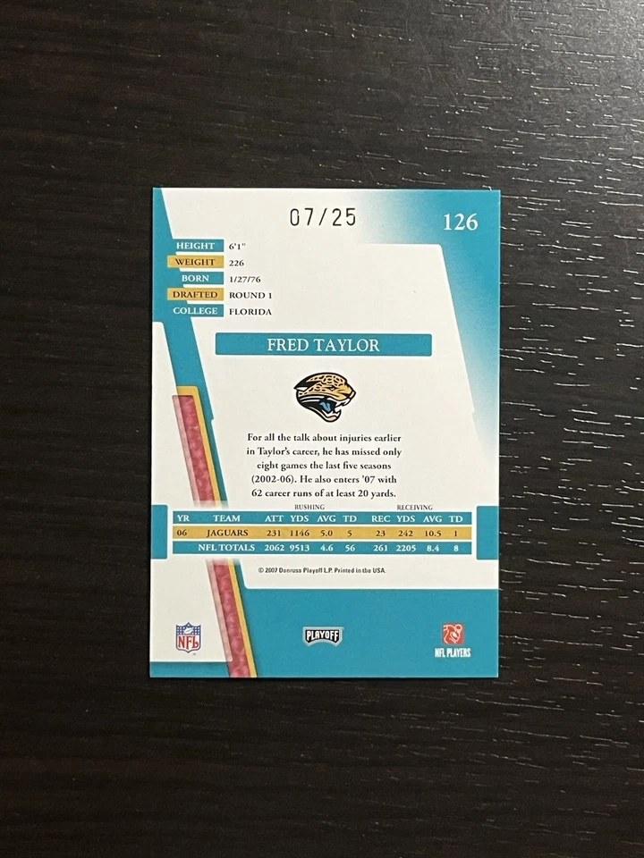 FRED TAYLOR 2007 Absolute Spectrum GOLD /25! Card #126 Jacksonville Jaguars - Image 2 of 2