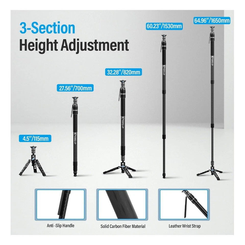 Monopie modular SIRUI Rapid System ajuste de altura de un solo paso fibra de carbono 10x Foto 4 de 4