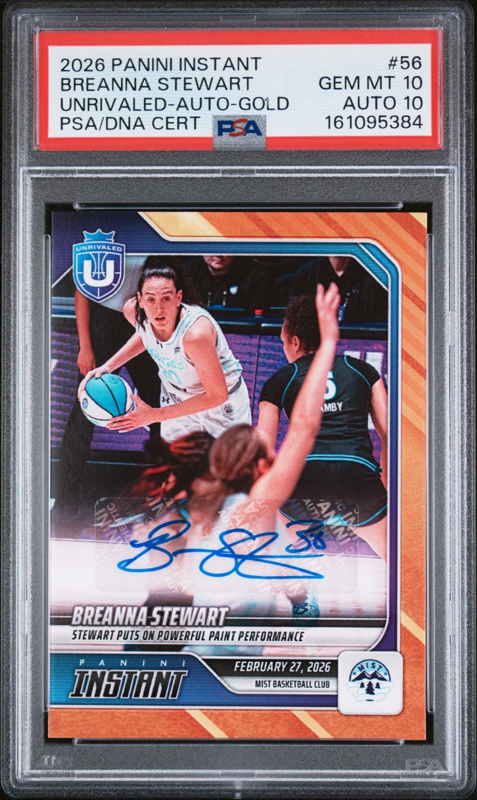 2026 PANINI INSTANT UNRIVALED AUTO-GOLD #56 BREANNA STEWART 8/10 PSA 10 AUTO 10